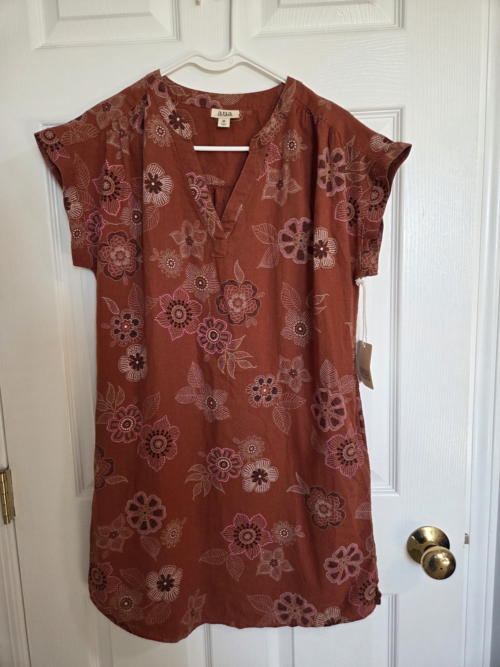 a.n.a Rust Floral V-Neck Midi Dress